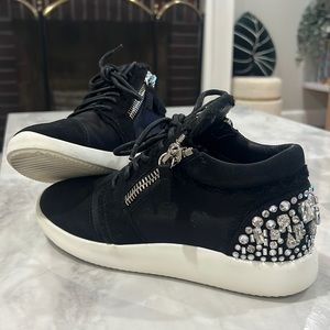 Giuseppe Zanotti Crystal-embellished Suede & Satin Side-Zip Sneakers Black